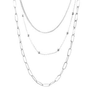 NECKLACE, STAINLESS STEEL Silver Layered Necklace